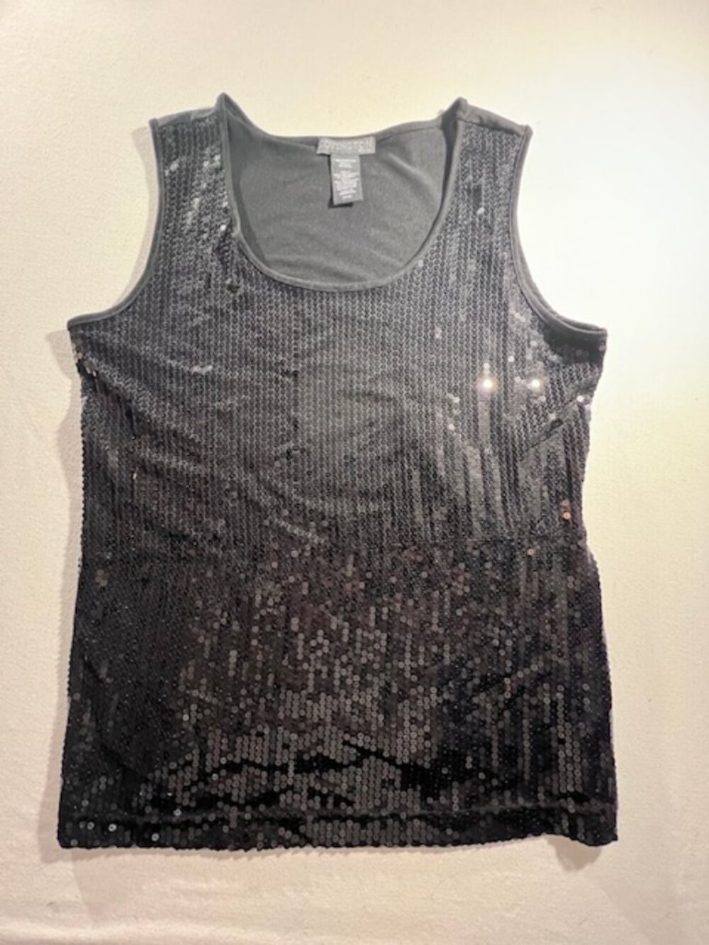 COVINGTON Black Sequin Tank Top Sleeveless evening wear sparkly Women's Large
